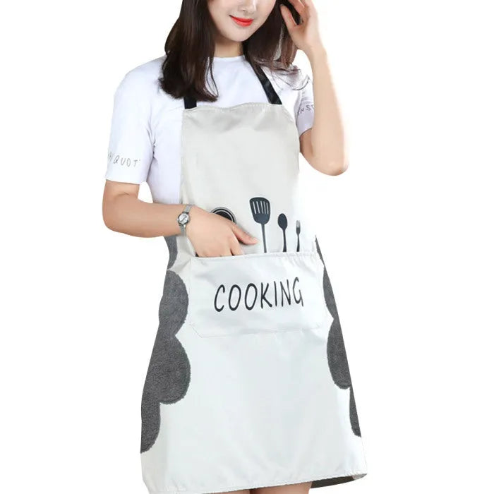 Waterproof Korean-style sleeveless kitchen apron with coral velvet lining.