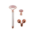 3-in-1 vibrating facial jade roller set with rose quartz heads in rose gold colour