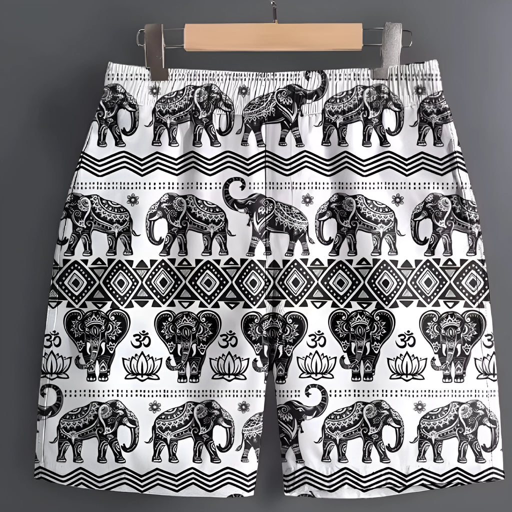 Men's casual polyester shorts in a striped pattern, shown in a size L, for outdoor sports and leisure wear.