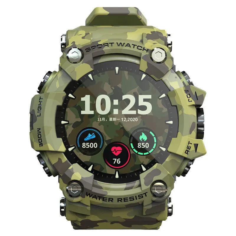 Waterproof outdoor sports smart watch with step counter, 1.3-inch glass screen, wrist strap, available in black