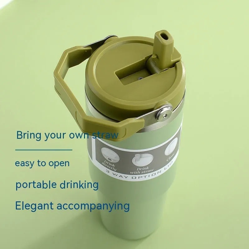 30oz insulated stainless steel travel tumbler with powder-coated finish and splash-proof sliding lid