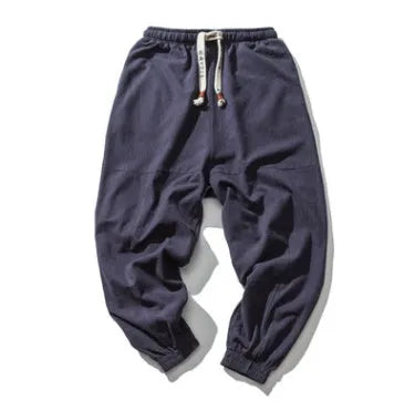 Men's black cotton hip hop streetwear joggers with drawstring waist and slant pockets