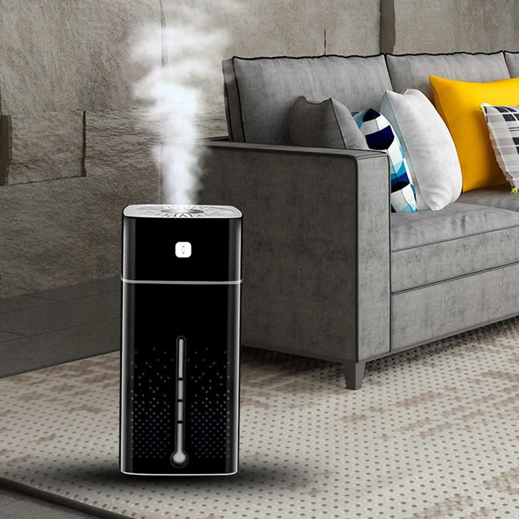 Black or white desktop humidifier with 1000ml tank and USB port for home office use.