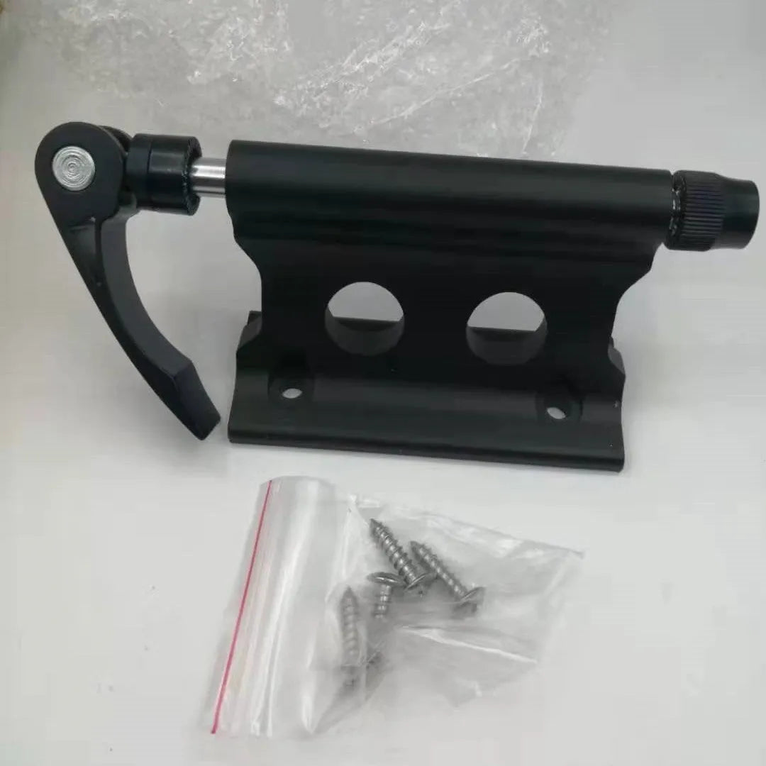 Silver metal quick release fixing clamp for a bicycle front fork.