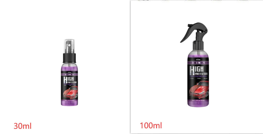 3 In 1 High Protection Fast Car Paint Spray Coating Agent in a PE bottle, 30ml and 100ml sizes
