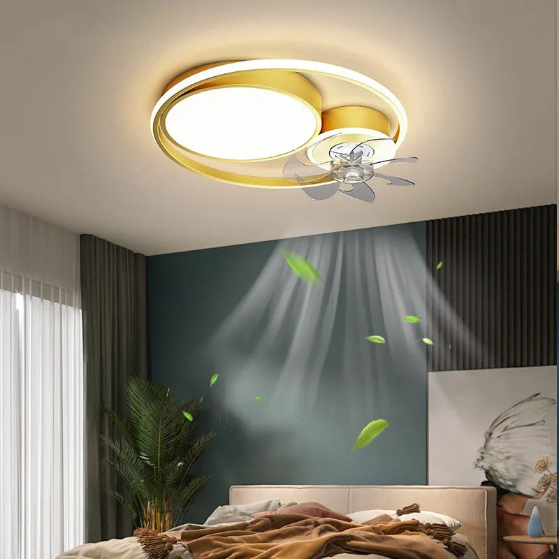 48cm Nordic style ceiling fan light with metal blades and acrylic lampshade in black finish