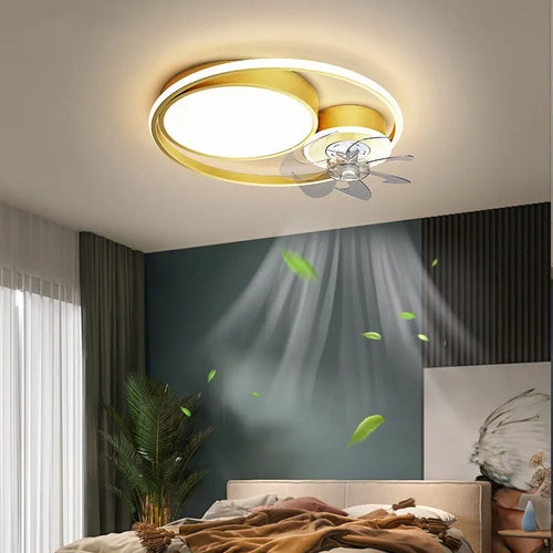 48cm Nordic style ceiling fan light with metal blades and acrylic lampshade in black finish