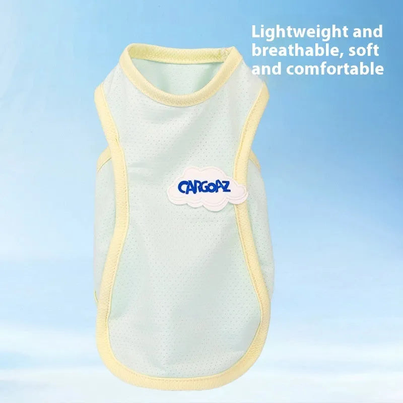 Grass green polyester cat summer vest with sports styling for indoor or warm-weather use