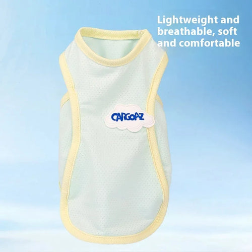Grass green polyester cat summer vest with sports styling for indoor or warm-weather use