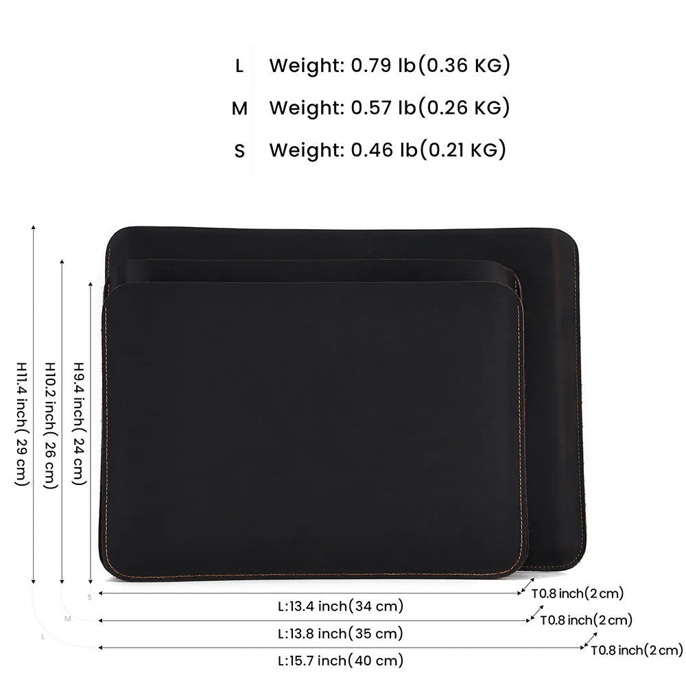Brown genuine leather computer bag with horizontal design and cowhide lining