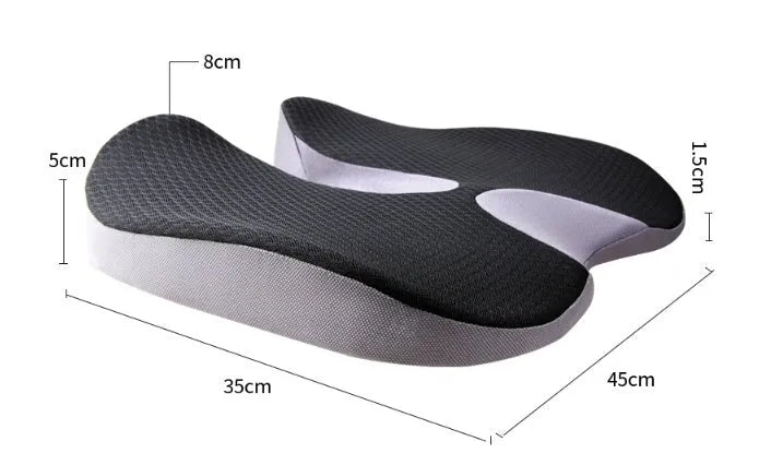 Curved bevel seat cushion with memory foam for tailbone support during driving