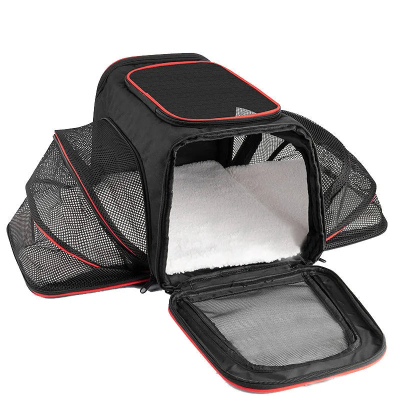 Cat carrier bag made from 600D cation fabric in solid colour with piping colour options