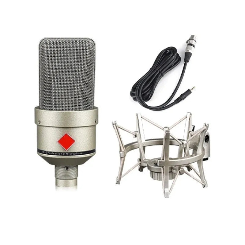 Wired condenser microphone with stand in champagne gold or black gold for vocal recording
