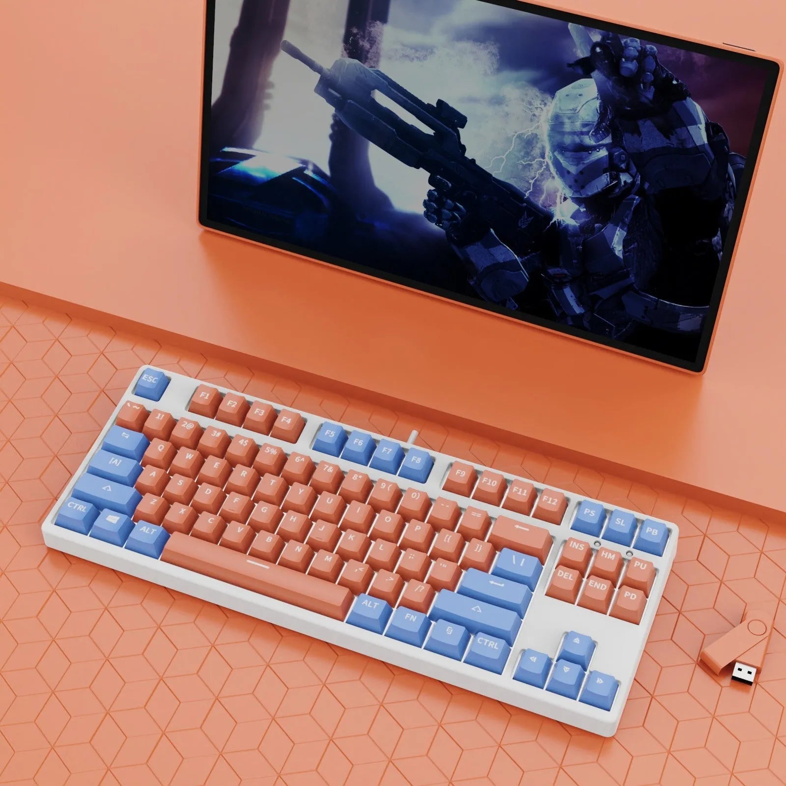87-key mechanical gaming keyboard with colourful keycaps and metal chassis