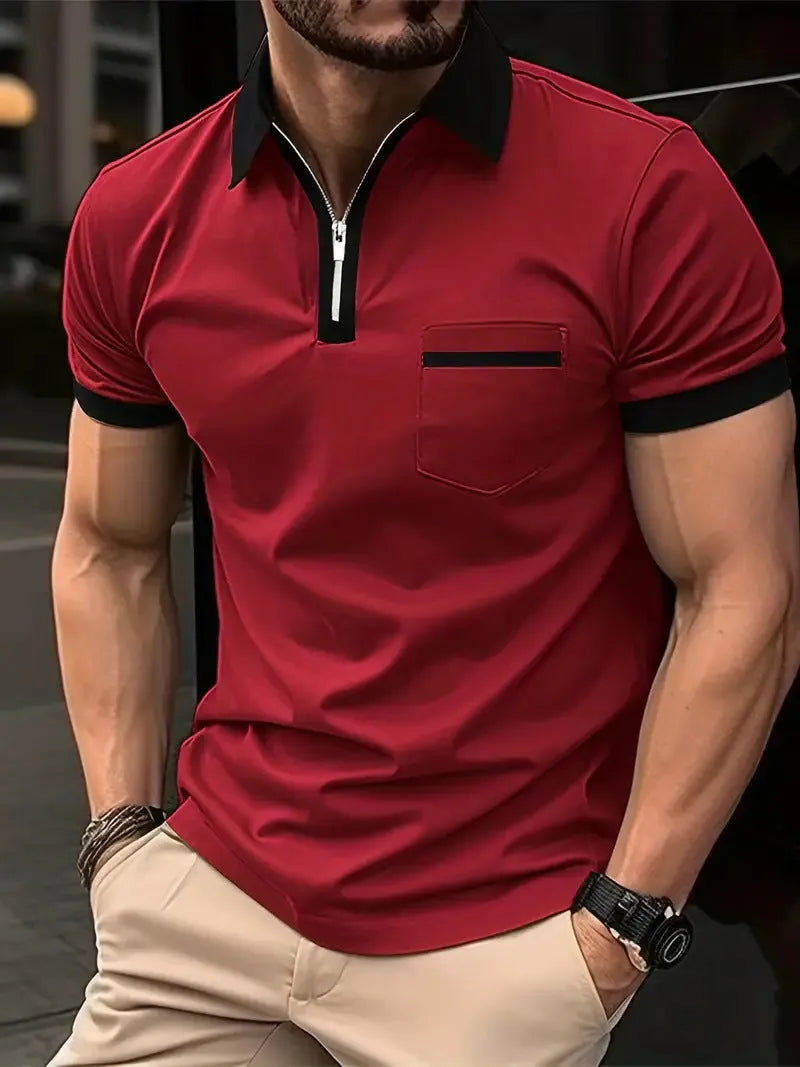 Men's casual short sleeve polo shirt with chest pocket in multiple colour combinations