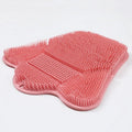 Blue silicone bath rub cushion mat for back scrubbing, shown flat with textured surface.