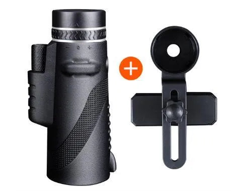 Black HD monocular telescope with 40x magnification and 60mm objective lens for smartphone photography
