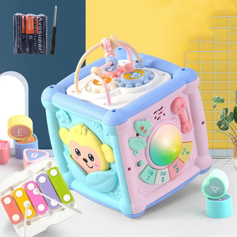 Drum baby early education toys building blocks cube plastic musical sound toy 15.5x15.5x20cm