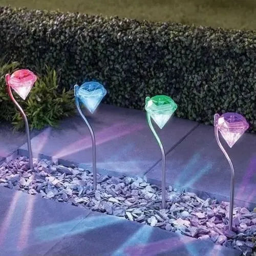 Solar powered diamond garden light with adjustable angle for outdoor illumination