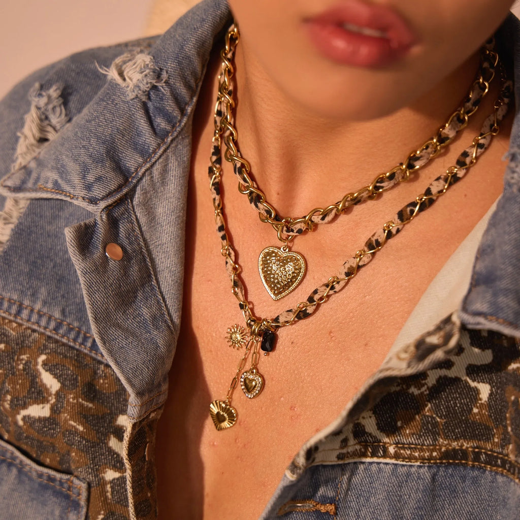 Leopard love pendant stainless steel necklace with 18K gold plating on adjustable chain