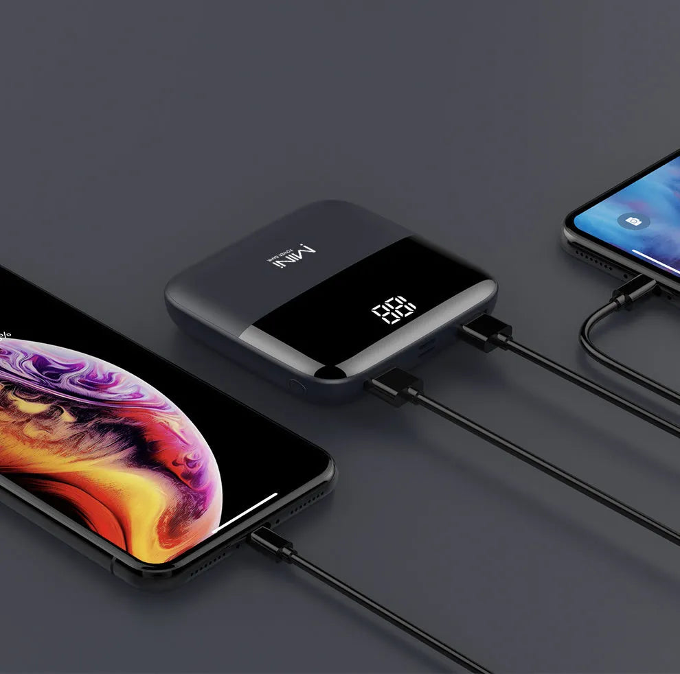 10000mAh Android portable power bank with digital display showing battery percentage