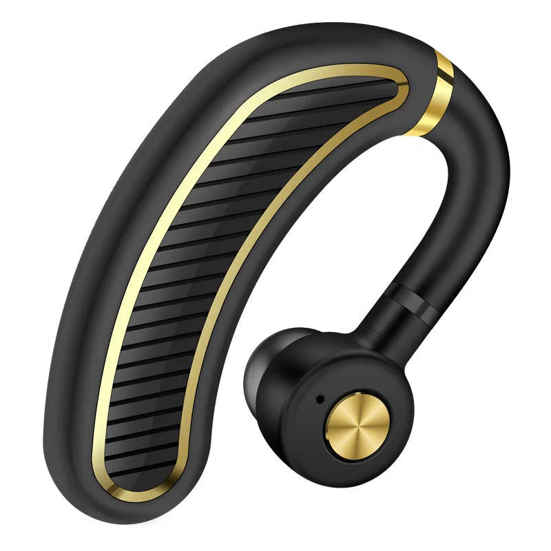 Wireless sweatproof earphones in black gold, black silver, box, and white gold colour options.