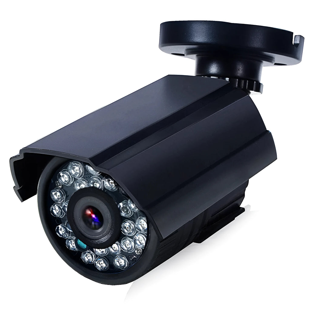 Black HD waterproof security camera with infrared night vision for outdoor monitoring