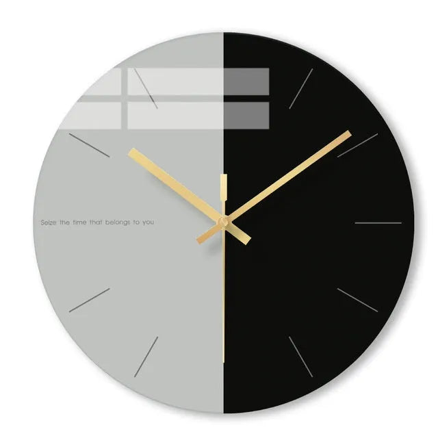 Minimalist transparent tempered glass wall clock with large 29.5cm diameter face on a white wall.
