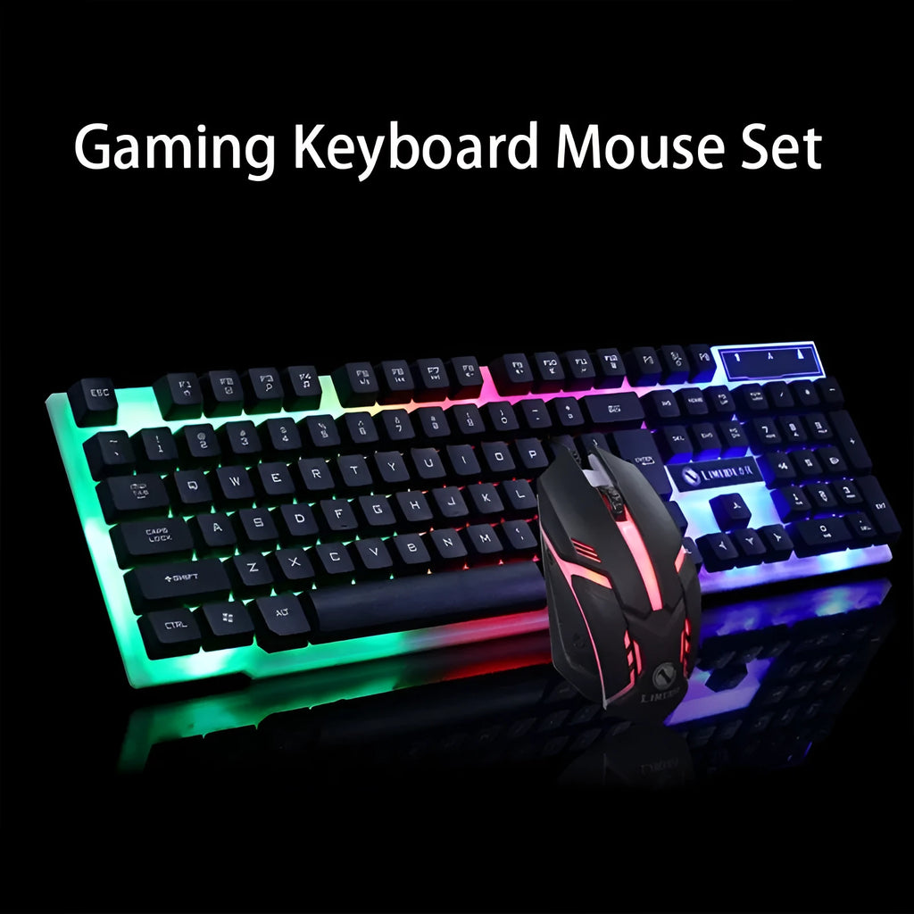 GTX300 black and white gaming keyboard and mouse set with colour backlit keys on keyboard