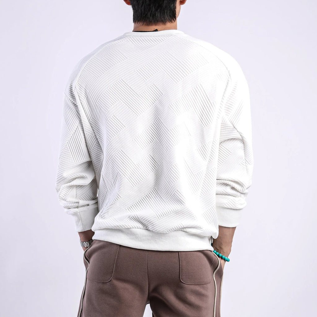 Men's loose twill jacquard long-sleeved pullover sweater in solid colour options for casual wear