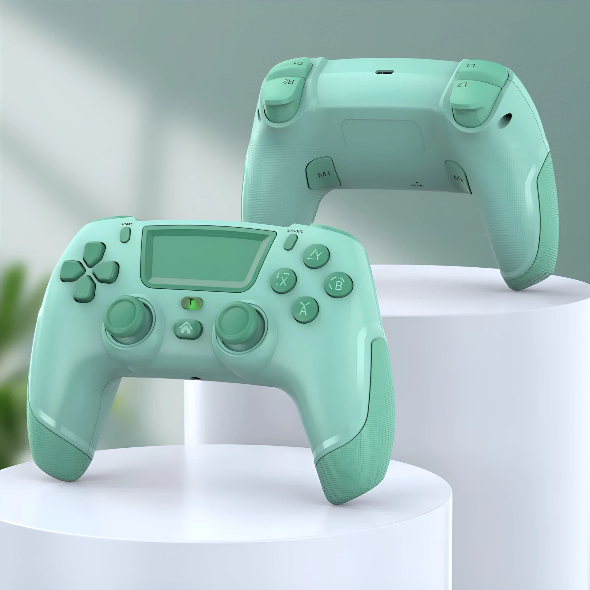Fruit green wireless Bluetooth game controller for PS4, PC, Switch, Android, and iOS with vibration and force feedback