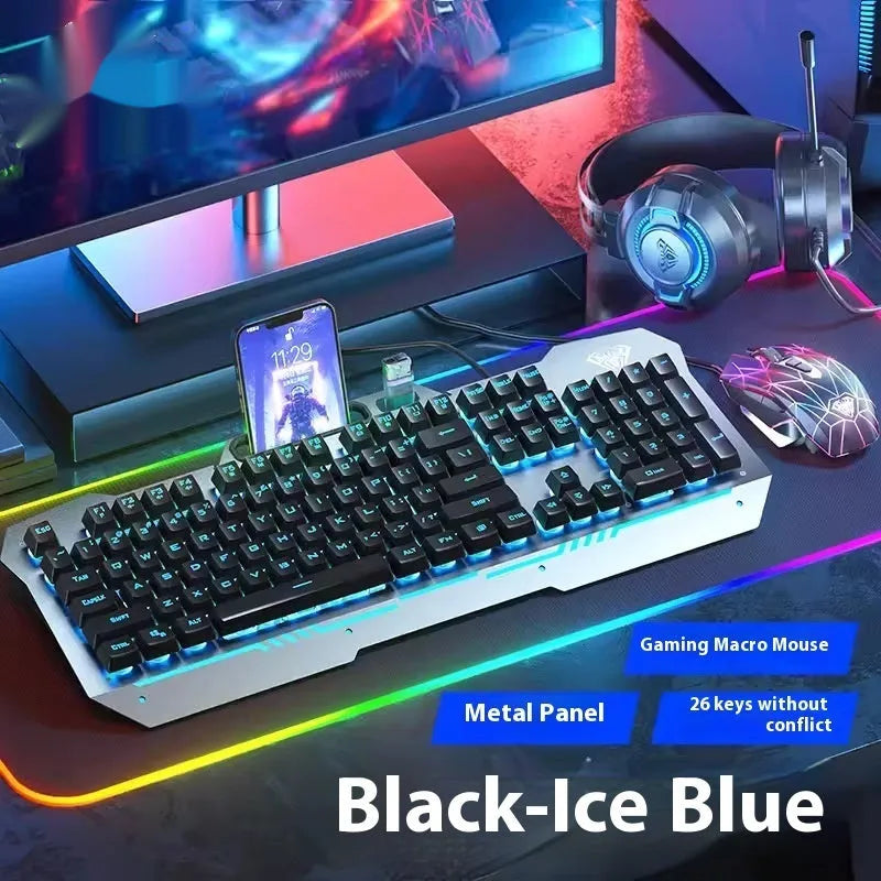 Black and white wired keyboard mouse headset bundle for desktop computer setups
