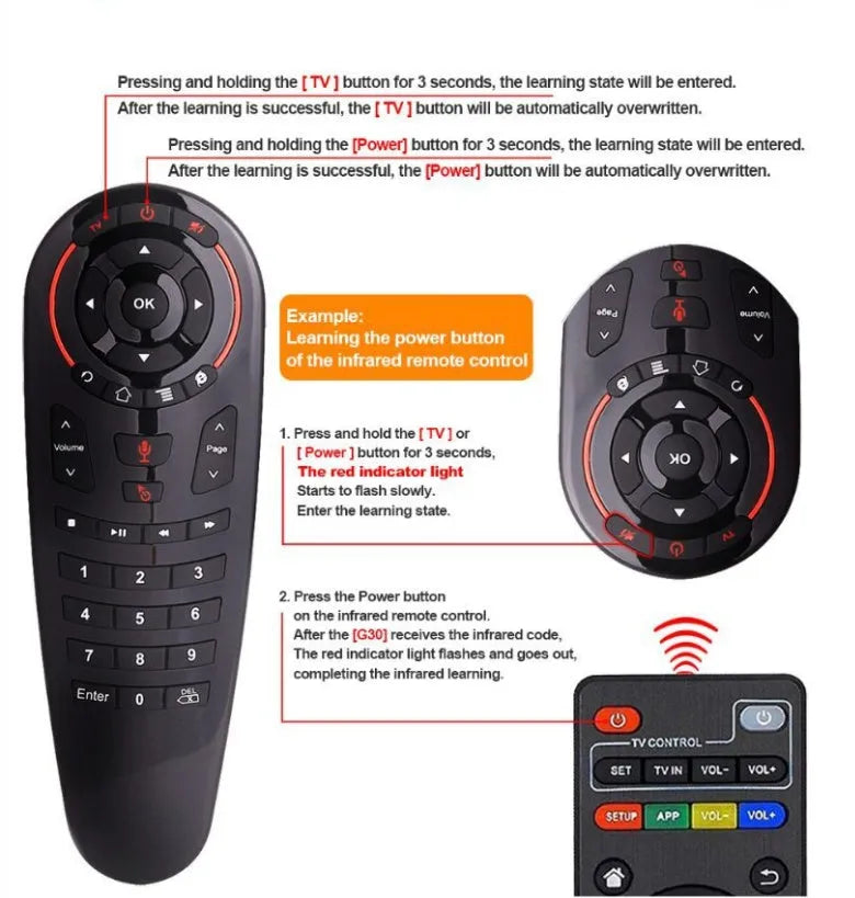G30 wireless keyboard remote control with air mouse function for smart TVs and PCs