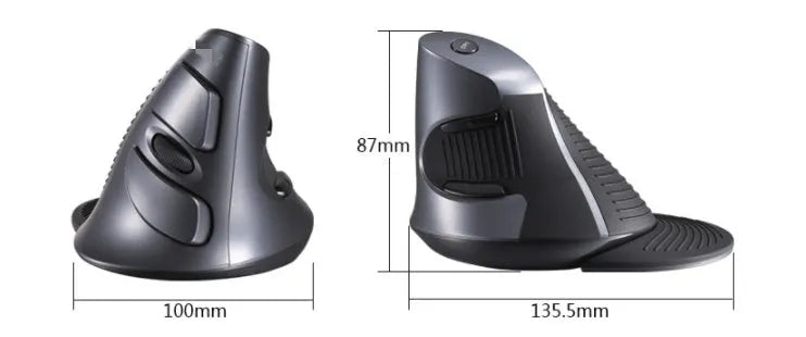 M 618 wireless vertical ergonomic mouse in black and white colours, shown next to a USB receiver.