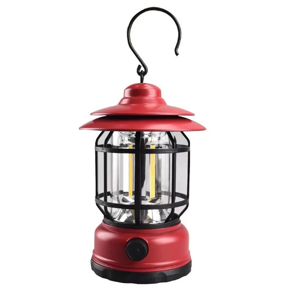 Portable LED camping lantern with magnetic base in dark green, black or red colours