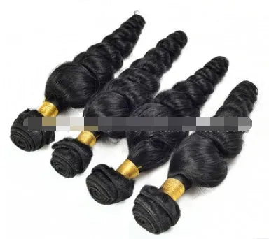 Loose wave virgin human hair wig curtain in natural black, 8-30 inches length