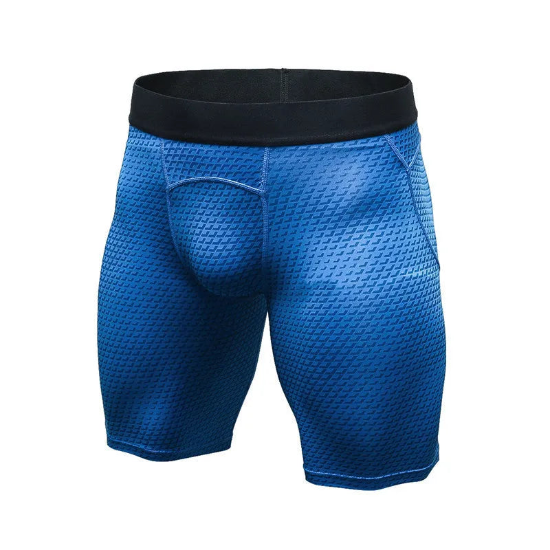 Men's black compression gym shorts with elastic waist, made from 85% polyester 15% spandex for fitness and running