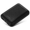Black and white ultra-thin 10,000mAh power bank measuring 90x63x22mm with multiple USB ports