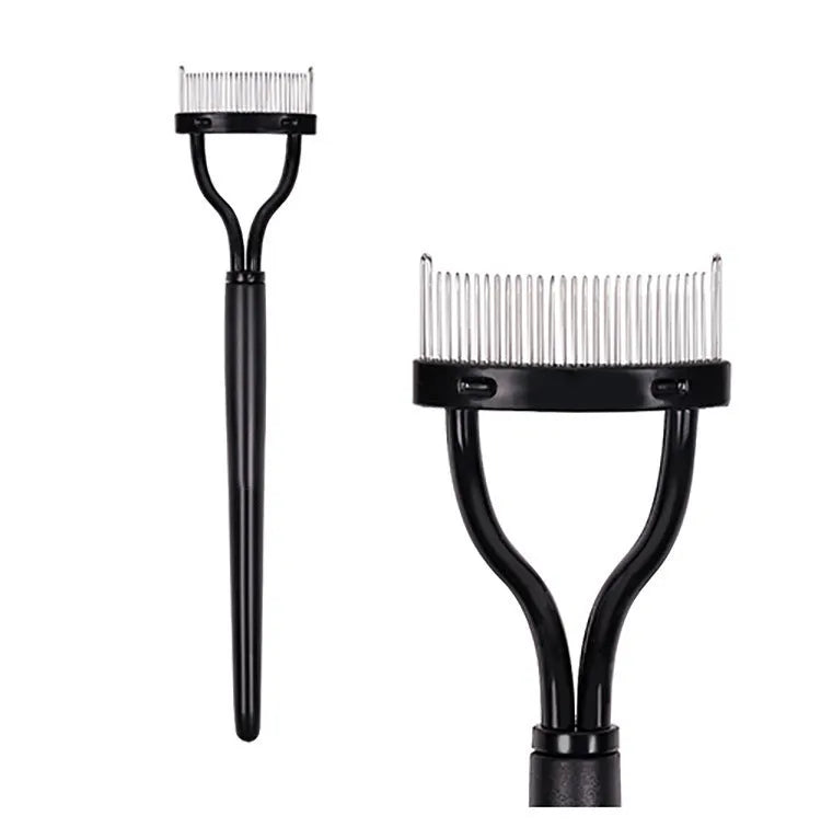 Collapsible steel needle eyelash comb with eyebrow brush, 3x14cm, portable beauty tool