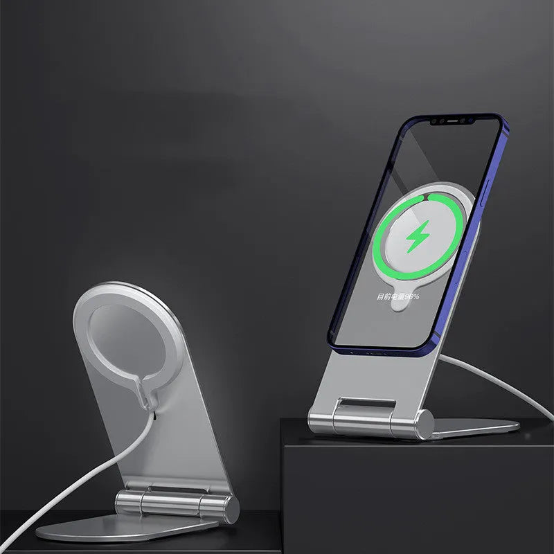 Silver vertical adjustable magnetic phone bracket for iPhone 12 measuring 105x110mm