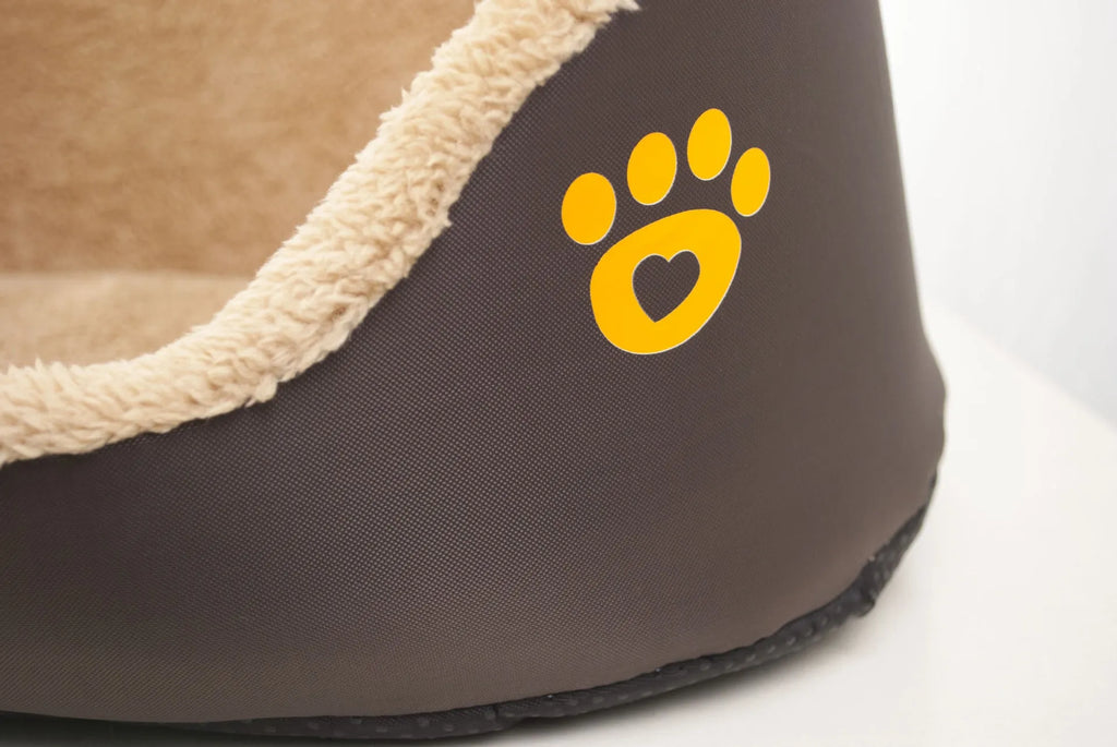 Soft warm wool round dog bed in brown for small and medium dogs