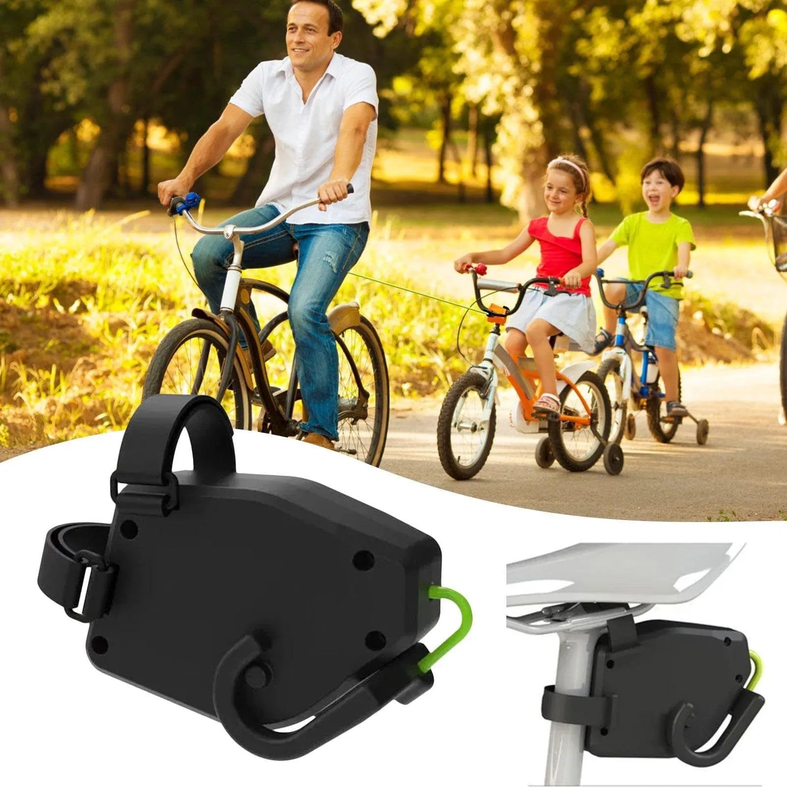 Black plastic parent-child bicycle trailer rope traction device for mountain bikes