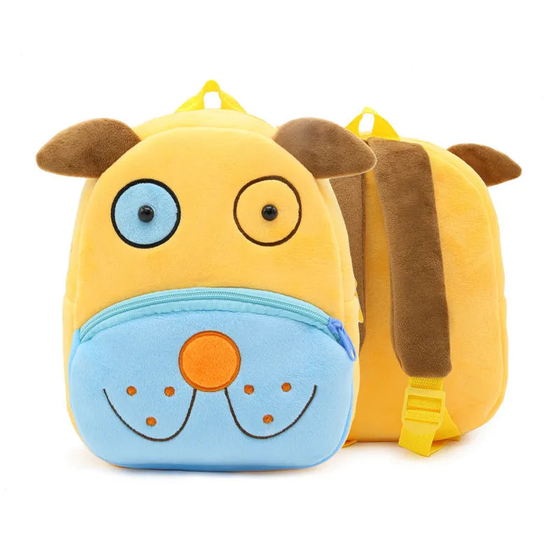 Children's plush animal backpack in various designs including elephant, bee, flamingo and unicorn styles