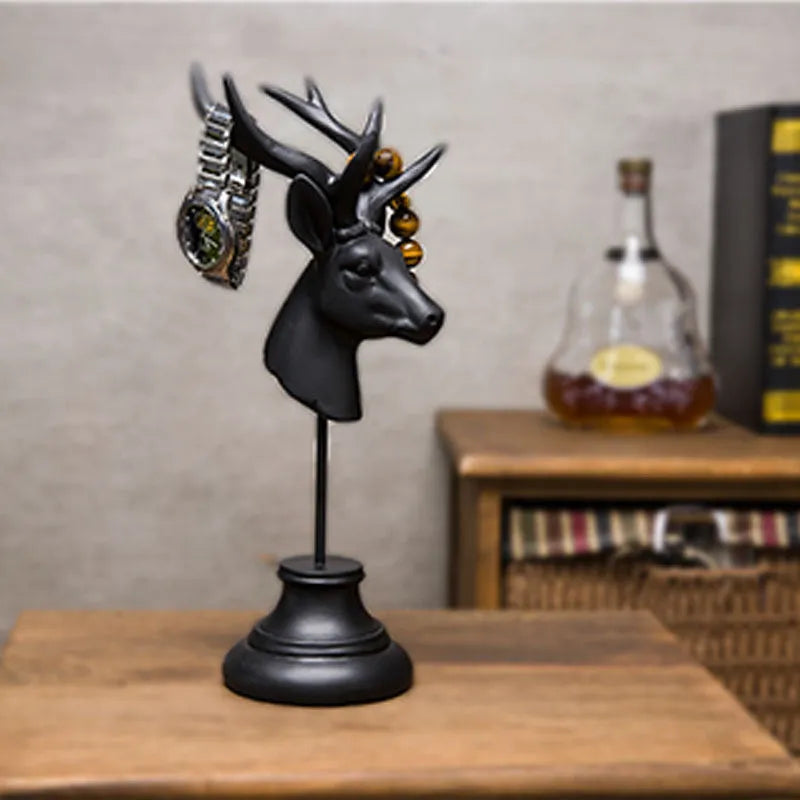 Natural resin animal home decoration sculpture in black, white, or wood colour, 32 cm tall.
