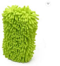 Silvery green car wash sponge measuring 14cm by 25cm with chenille microfiber spiral wool construction