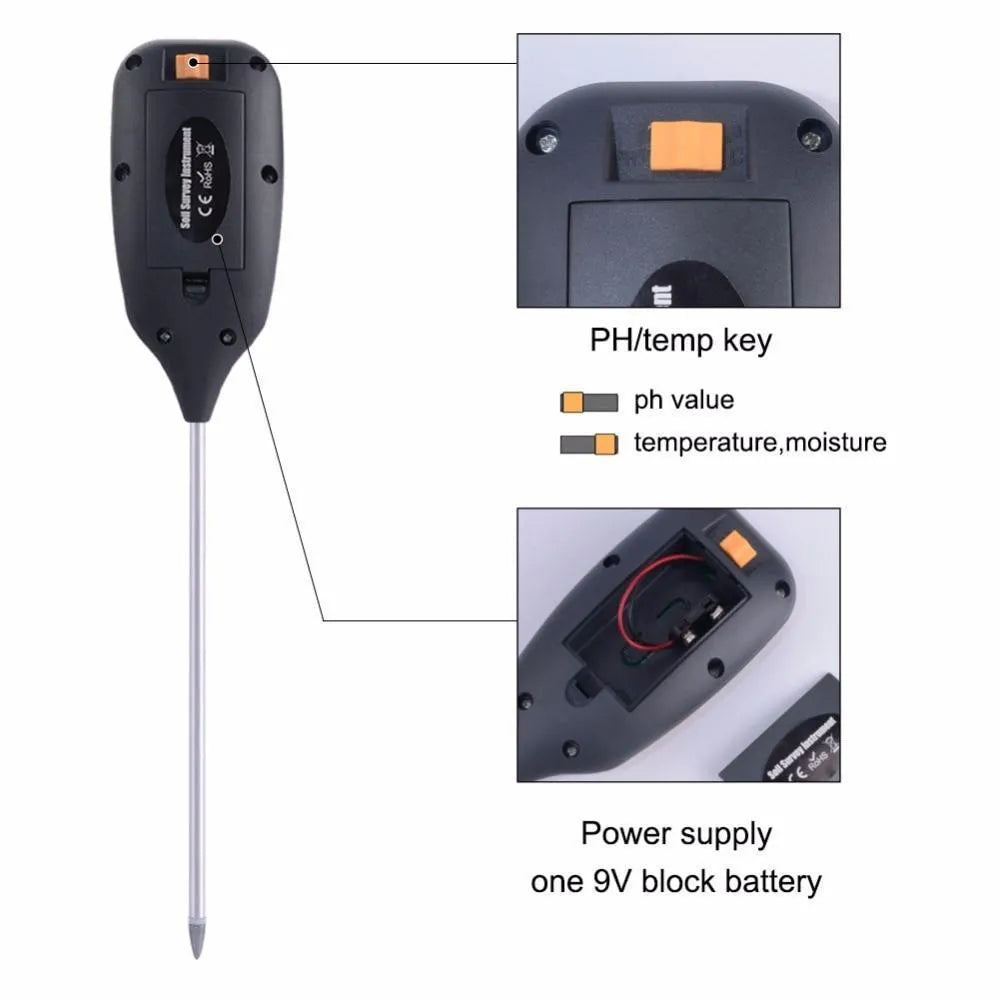 Black soil pH tester with carbon fibre body measuring 40CM x 21CM x 12CM
