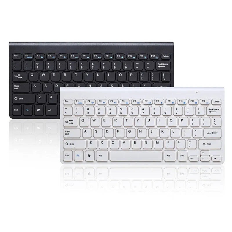 Black and white wireless keyboard and mouse set with 78 keys and 4 buttons