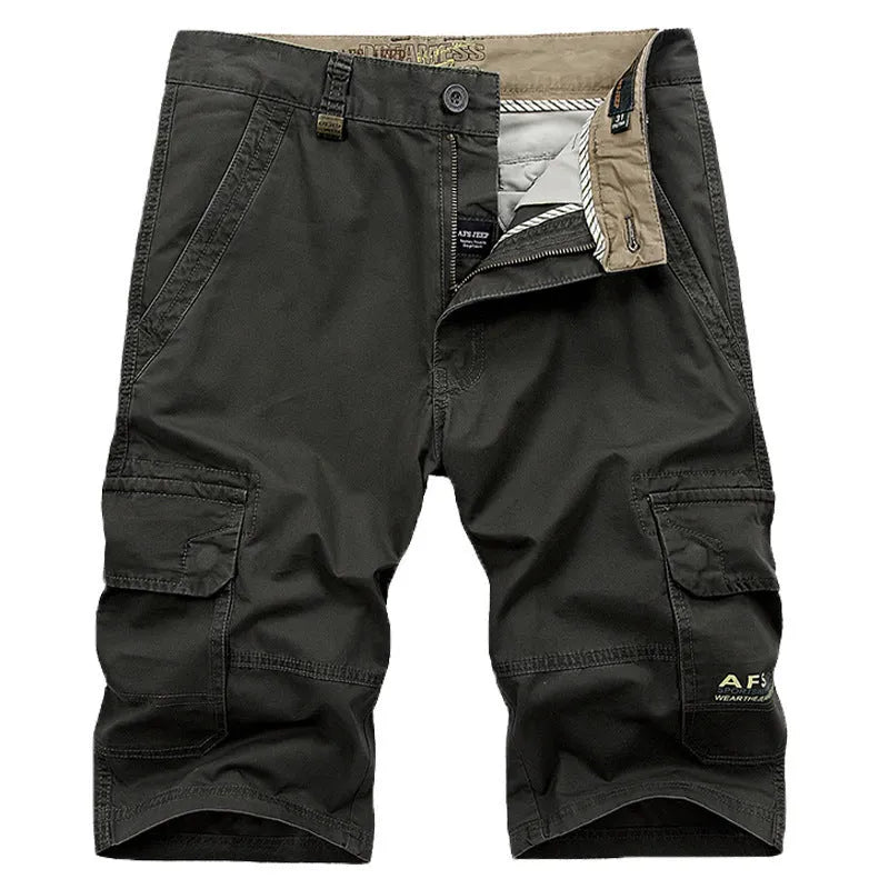 Men's loose fit 100% cotton overalls shorts in Army Green straight leg style