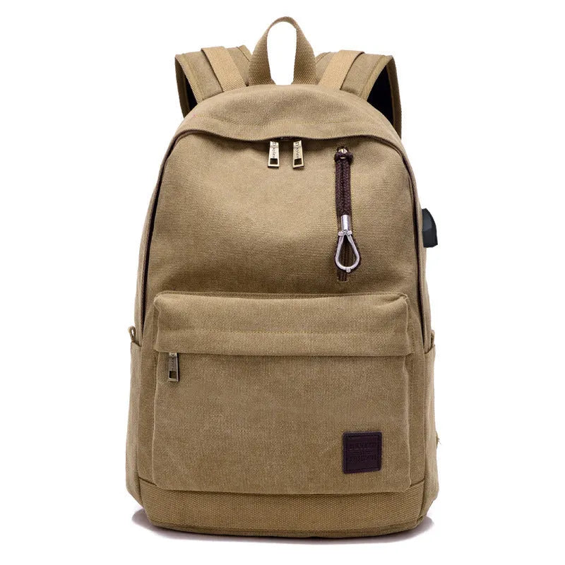 Canvas backpack with USB charging port and computer pocket in neutral colours