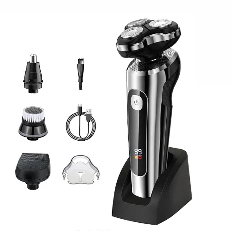 Digital USB rechargeable beard scraper with LED display on a five-in-one base bracket.